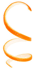 Top view of orange fruit peel isolated on a white background. Spiral form of orange zest. - 764278107