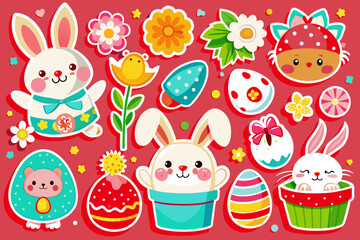 easter stickers vector illustration