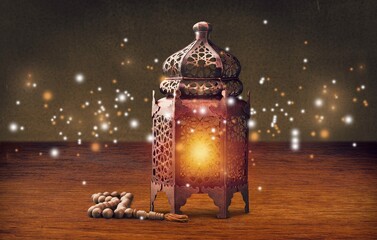 gold Lantern metalic lamp on background