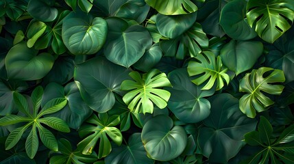 green tropical leaves top view. Floral background - 764278375