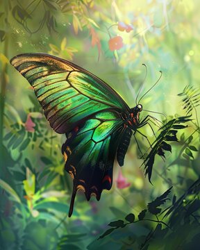 Butterfly Green swallowtail butterfly. in the tropical forest. generative ai