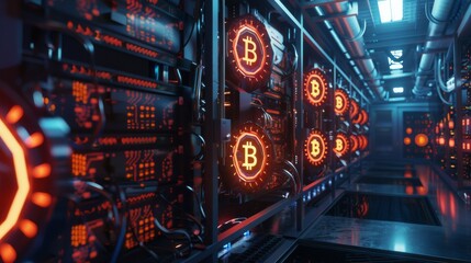 A Bitcoin mining farm setup, reflecting the cryptocurrency business and digital finance