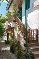 Fototapeta na wymiar Beautiful cozy street at Laneia (Lania) village. Limassol District, Cyprus