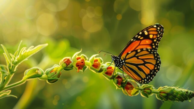 A captivating moment capturing the transformation of a monarch butterfly, highlighting the concept of metamorphosis and change