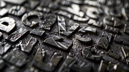 A close-up of a letterpress background, filled with old, random metal letters, offering a textured space for copy and a nod to traditional printing methods - obrazy, fototapety, plakaty