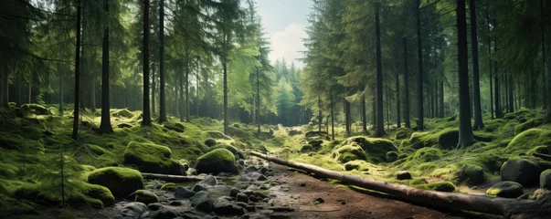 Plexiglas foto achterwand Natural green forest of Trees nature. Mystic scenery theme © amazingfotommm