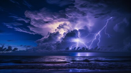 Intense Lightning Storm Illuminating Dark Ocean