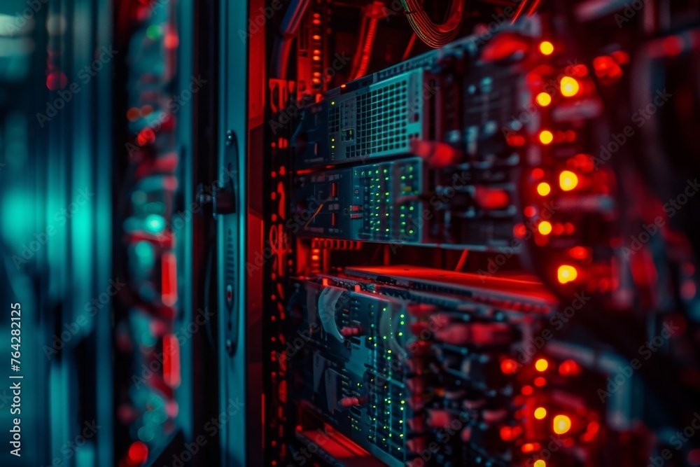 Poster a row of servers neatly lined up in a data center, ready to process and store vast amounts of data, 