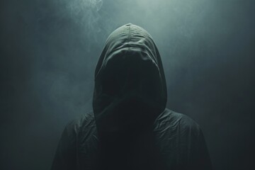 A person wearing a hooded jacket stands in a dark environment, A faceless figure engulfed in the shadows of opioid addiction, AI Generated - obrazy, fototapety, plakaty