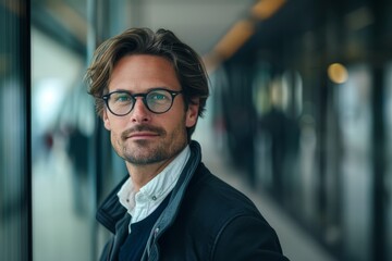 Stylish man awaiting train at modern station