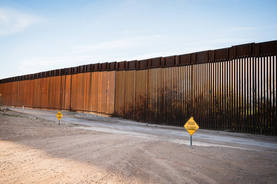 The US border wall between Lukeville Arizona and Sonoyta Mexico.