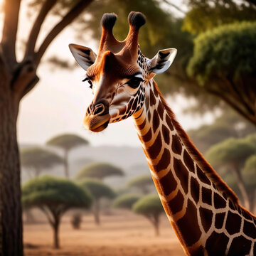 Retrato de una jirafa en la sabana