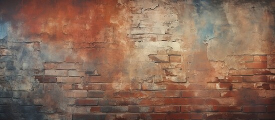 A detailed view of a brick wall with a fire hydrant positioned in front of it - obrazy, fototapety, plakaty
