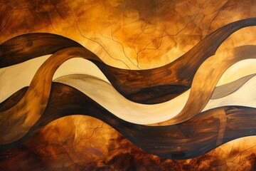 abstract organic brown wallpaper background illustration. curved warm earth tones in lines and waves flowing like rivers or roots as natural ground surface design connection concept.  - obrazy, fototapety, plakaty