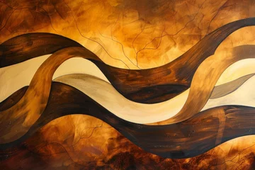 Foto op Aluminium abstract organic brown wallpaper background illustration. curved warm earth tones in lines and waves flowing like rivers or roots as natural ground surface design connection concept.  © JerreMaier