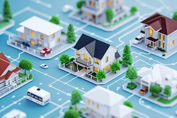 A model showcasing a city with intricately designed houses and realistic miniature cars, A flowchart explaining the process of real estate investment, AI Generated