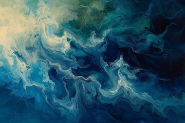 Abstract Painting With Blue and Green Colors, A flowing, impressionistic painting of data in the cloud, AI Generated - obrazy, fototapety, plakaty