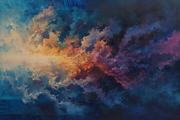 Painting of a Sky Filled With Clouds, A flowing, impressionistic painting of data in the cloud, AI Generated - obrazy, fototapety, plakaty