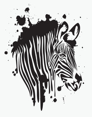 Fototapeta premium vector drawing of a zebra head black color spots and splashes and black paint. suitable for logo or symbol