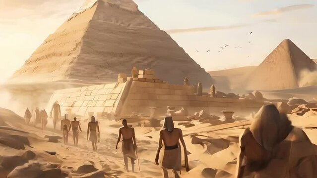 pharaohs Waling in desert , sphinx and pyramids , desert of egypt