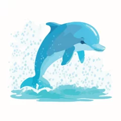 Draagtas Cute blue cartoon dolphin jumps out of the water a © iclute3