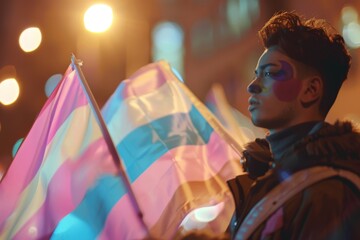 Protest with trans Flags and Gay Rights Flags
 - obrazy, fototapety, plakaty