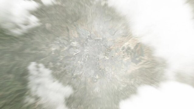 Earth zoom in from space to Jerusalem, Israel. Followed by zoom out through clouds and atmosphere into space. Satellite view. Travel intro. Images from NASA