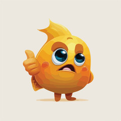 Cute funny golden yellow fish character with human