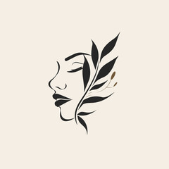 Black silhouette of a beautiful woman's face vector minimalistic logo on a white background for a beauty salon