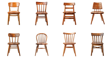 Set Of Wooden Chairs With Transparent Background, House Furniture 