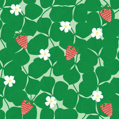 stawberries seamless pattern strawberries with flowers