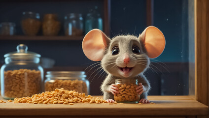 cute expression   cartoon mouse in the kitchen  