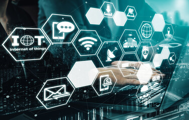 Internet of Things and Communication Technology Concept - Modern graphic interface showing smart...