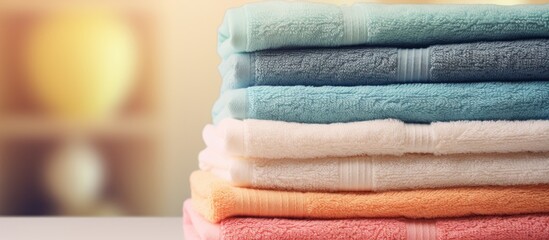 An up-close view of a pile of folded towels neatly arranged on a flat surface