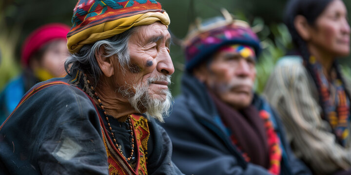 Indigenous Mapuche Elder in Ceremonial Attire