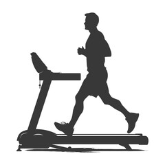 Silhouette man using a treadmill full body black color only