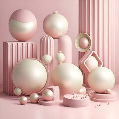 stunning 3D render futuristic background in pale pink-pistachio colors for branding and advertisment fashion or cosmetic product. Digital art work, ai generated - 764289726
