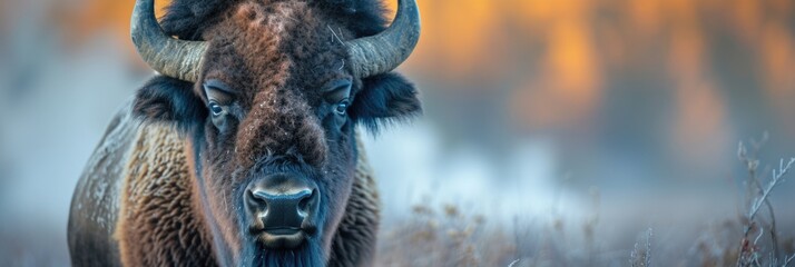 Imposing Bison Portrait: Snow-Covered Majesty in the Wild