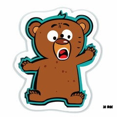 Distressed sticker of a surprised bear cartoon flat