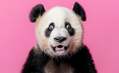 Panda Surprise: Adorable Shock on Pink