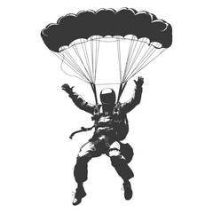 Silhouette skydiver man full body black color only