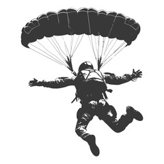 Silhouette skydiver man full body black color only