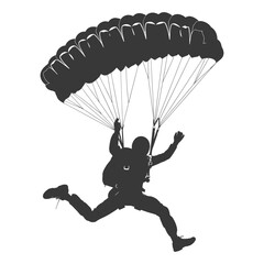 Silhouette skydiver man in action full body black color only