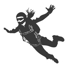 Silhouette skydiver woman full body black color only
