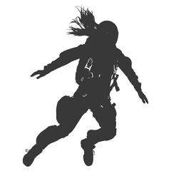 Silhouette skydiver woman in action full body black color only