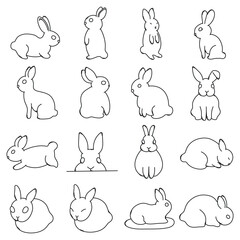 Rabbit Doodle vector icon set. Drawing sketch illustration hand drawn line eps10