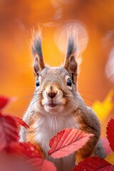 Playful Squirrel Close-Up in Fall