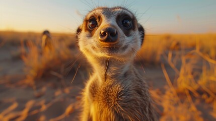 Fototapeta premium Meerkat Standing Watch at Sunset