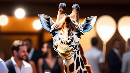 Close up of a giraffe on a dark background - obrazy, fototapety, plakaty