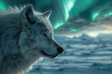 Obraz premium Mystical Grey Wolf under the Northern Lights